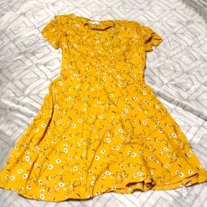 Meaneor Yellow/blue floral side zip dress